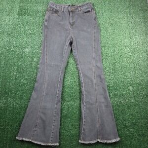 Allegra K Womens Gray High Waisted Flare Jeans Raw Hem Size S